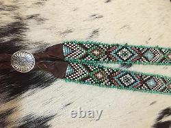 NATIVE DESIGN Handmade Beaded Hatband HAT BAND GENUINE TURQUOISE STERLING SILVER