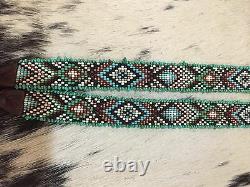 NATIVE DESIGN Handmade Beaded Hatband HAT BAND GENUINE TURQUOISE STERLING SILVER