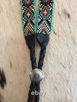 NATIVE DESIGN Handmade Beaded Hatband HAT BAND GENUINE TURQUOISE STERLING SILVER