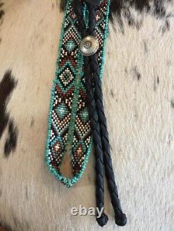 NATIVE DESIGN Handmade Beaded Hatband HAT BAND GENUINE TURQUOISE STERLING SILVER