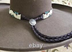 NATIVE Handmade Beaded Hatband HAT BAND NAVAJO STERLING SILVER BOLO STYLE