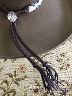 NATIVE Handmade Beaded Hatband HAT BAND NAVAJO STERLING SILVER BOLO STYLE