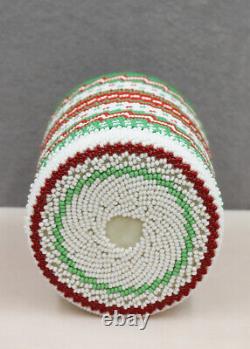 NAVAJO-MULTI-COLOR BEADED CONTAINER by CHARMAINE JOHN-NATIVE AMERICAN BEADWORK