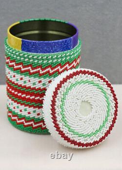 NAVAJO-MULTI-COLOR BEADED CONTAINER by CHARMAINE JOHN-NATIVE AMERICAN BEADWORK