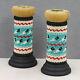 NAVAJO-WOOD CANDLESTICK PAIR WITH BEADWORK by CHARMAINE JOHN-NATIVE AMERICAN