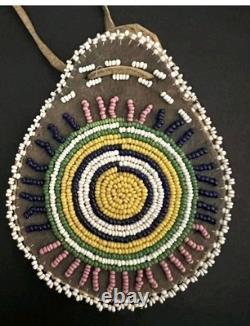 NEZ PERCE SMALL BEADED LEATHER POUCH Sun Design Native Antique American Art 3x4