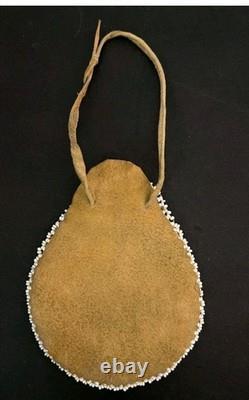 NEZ PERCE SMALL BEADED LEATHER POUCH Sun Design Native Antique American Art 3x4