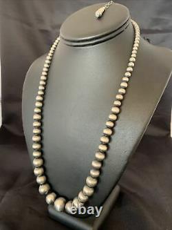 Native Amer Navajo Pearls Grad Sterling Silver Round Seamless Bead Necklace 21