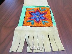 Native American 15 Inches Long From Top To Bottom Bag Beaded Lovely Wild Flower