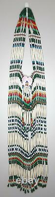 Native American 43 Long Hair Pipe Leather Beaded Breast Plate Shell Chest Piece