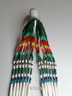 Native American 43 Long Hair Pipe Leather Beaded Breast Plate Shell Chest Piece