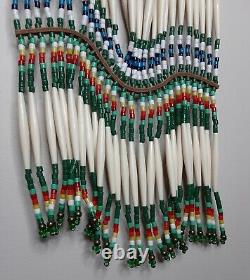 Native American 43 Long Hair Pipe Leather Beaded Breast Plate Shell Chest Piece