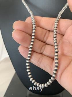 Native American 4mm Sterling Silver Navajo Pearls 16 Hook & Eye Cone Necklace