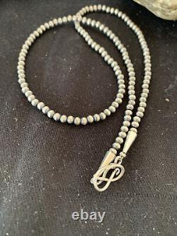 Native American 4mm Sterling Silver Navajo Pearls 16 Hook & Eye Cone Necklace