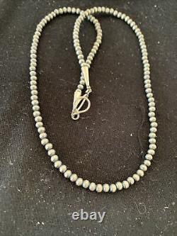 Native American 4mm Sterling Silver Navajo Pearls 16 Hook & Eye Cone Necklace