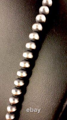 Native American 4mm Sterling Silver Navajo Pearls 20 Hook & Eye Cone Necklace