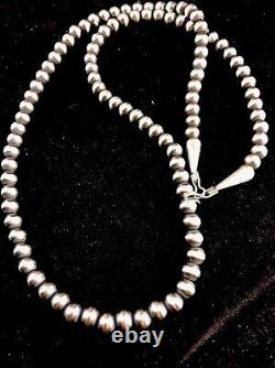 Native American 4mm Sterling Silver Navajo Pearls 20 Hook & Eye Cone Necklace