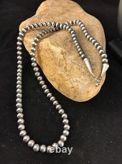 Native American 4mm Sterling Silver Navajo Pearls 20 Hook & Eye Cone Necklace