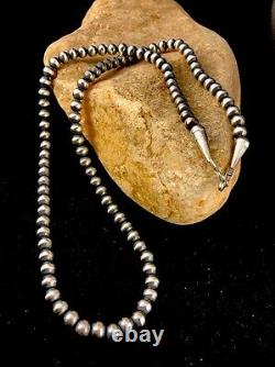 Native American 4mm Sterling Silver Navajo Pearls 20 Hook & Eye Cone Necklace