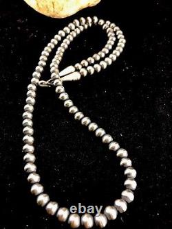 Native American 4mm Sterling Silver Navajo Pearls 20 Hook & Eye Cone Necklace