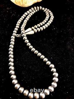 Native American 4mm Sterling Silver Navajo Pearls 20 Hook & Eye Cone Necklace