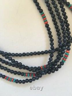 Native American 5 Strand Demodoride, turquoise Sterling Silver Necklace