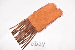 Native American-Anishinaabe (Ojibwe)-Small Bag Beaded Pictorial Pouch Leather