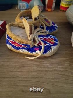 Native American Beaded Baby Moccasins Handmade Soft Sole Leather