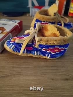 Native American Beaded Baby Moccasins Handmade Soft Sole Leather