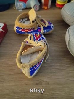 Native American Beaded Baby Moccasins Handmade Soft Sole Leather