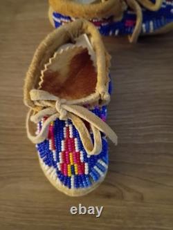 Native American Beaded Baby Moccasins Handmade Soft Sole Leather