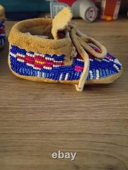 Native American Beaded Baby Moccasins Handmade Soft Sole Leather