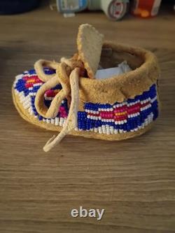 Native American Beaded Baby Moccasins Handmade Soft Sole Leather