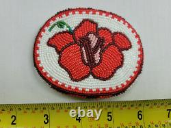 Native American Beaded Belt Buckle 3 in x 4 in Red Flower Design