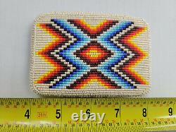 Native American Beaded Belt Buckle 4.25 in x 3 in White Blue Red Design