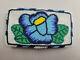 Native American Beaded Belt Buckle 4.75 in x 2.75 in Blue Flower Design