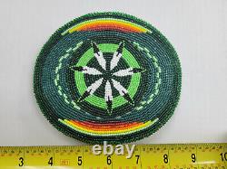 Native American Beaded Belt Buckle 4.75 in x 5.75 in Green Feather Oval Design
