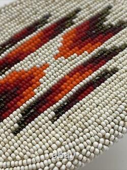 Native American Beaded Belt Buckle Beadwork White Orange Red Oval 4x3