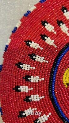 Native American Beaded Belt Buckle EAGLE round 6 Vintage