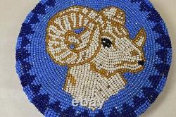 Native American Beaded Belt Buckle, Ram Sheep Motif, Large