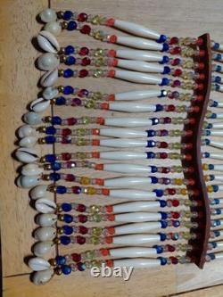 Native American Beaded Breast Plate Double Sided Plastic Beadwork & Shell Hem Native American Beaded Breast Plate Double Sided Plastic Beadwork & Shell Hem