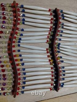 Native American Beaded Breast Plate Double Sided Plastic Beadwork & Shell Hem