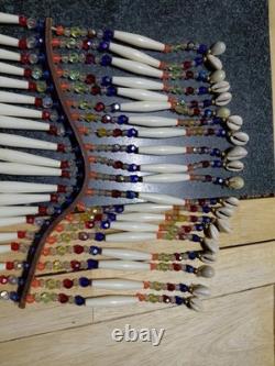 Native American Beaded Breast Plate Double Sided Plastic Beadwork & Shell Hem