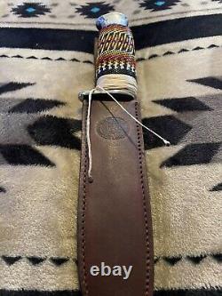 Native American Beaded Chipaway Cutlery Peyote Stitch/Gourd Stitch Knife Handle