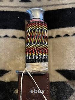 Native American Beaded Chipaway Cutlery Peyote Stitch/Gourd Stitch Knife Handle