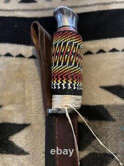 Native American Beaded Chipaway Cutlery Peyote Stitch/Gourd Stitch Knife Handle