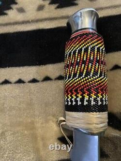 Native American Beaded Chipaway Cutlery Peyote Stitch/Gourd Stitch Knife Handle