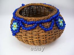 Native American Beaded Cobalt Padre Trade Bead Basket