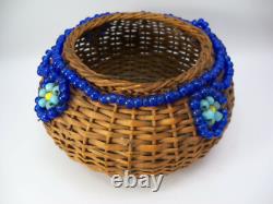 Native American Beaded Cobalt Padre Trade Bead Basket