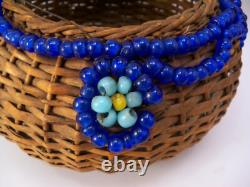 Native American Beaded Cobalt Padre Trade Bead Basket